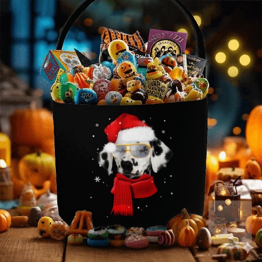 Dalmatian Wearing Glass Seeing Reindeer Dog Fabric Baskets