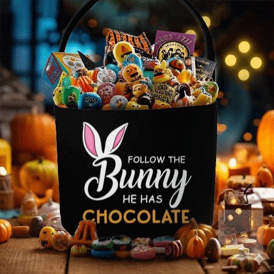 Happy Easter Follow The Bunny He Has Chocolate Fabric Baskets