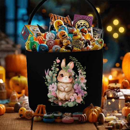 Happy Bunny Flower Easter Bunny Rabbit Fabric Baskets