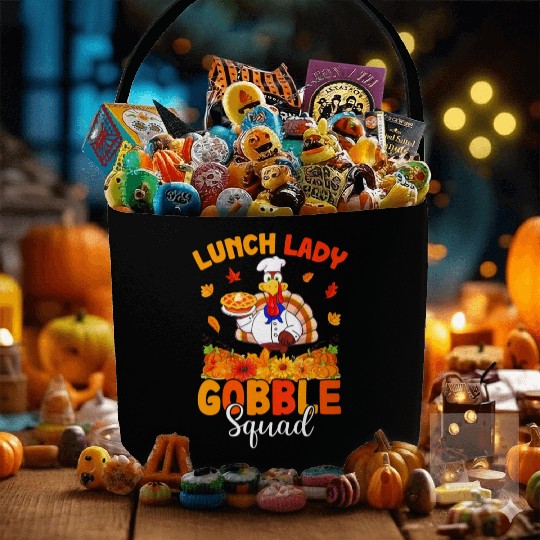Funny Lunch Lady Autumn Turkey Gobble Happy Fabric Baskets