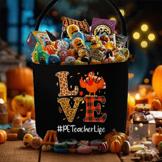 PE Teacher Love Thanksgiving Leopard Turkey Fabric Baskets