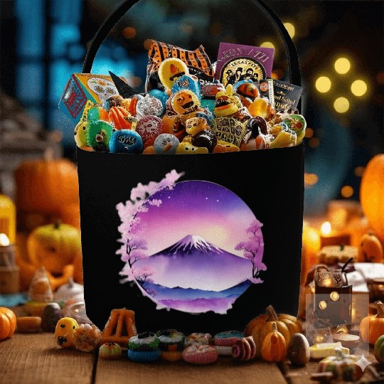 Japan Mount Fuji Dreamy Lo-Fi Style Retro Purple Fabric Baskets