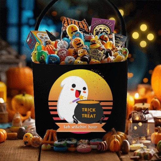 Halloween Cute Ghost Witching Hour Trick Or Treat Fabric Baskets