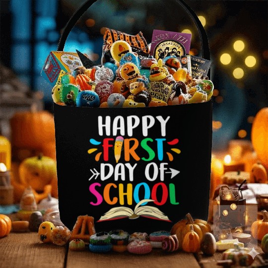 Happy First Day Of School Teacher Student Back To Fabric Baskets