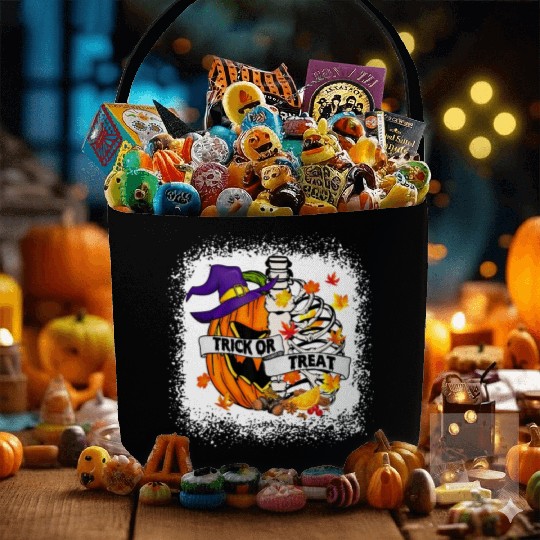 Retro Fall Leaves Trick Or Treat Halloween Pumpkin Fabric Baskets