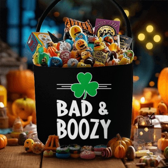 Bad And Boozy St Patricks Day Drinking Shamrock Ir Fabric Baskets