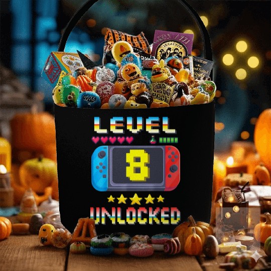 Level 8 Unlocked 8Th Video Game 8 Years Old Fabric Baskets