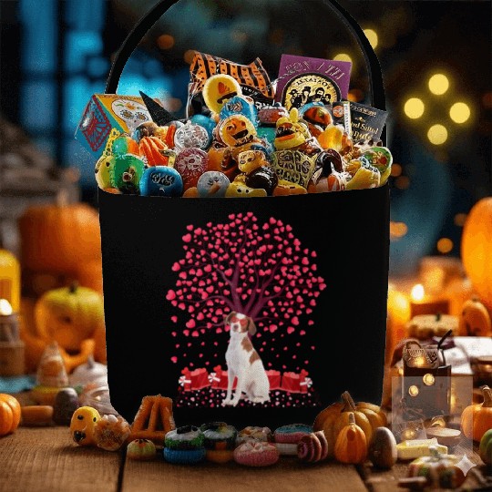 Heart Tree Brittany Spaniel Dog Valentine'S Day Fabric Baskets