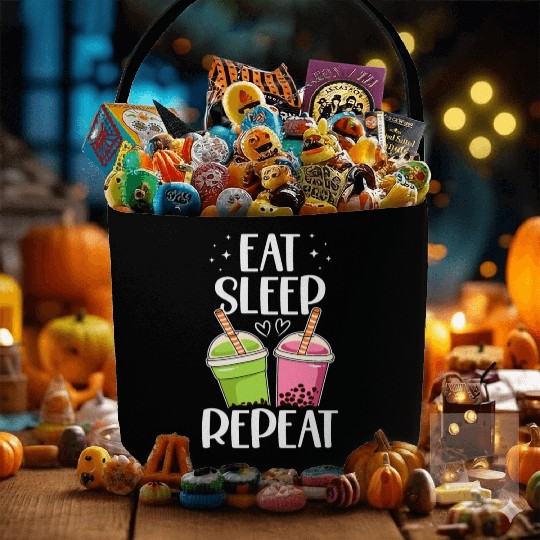 Eat Sleep Boba Tea Repeat Bubble Tea Lover Drinker Fabric Baskets