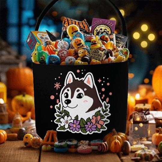 Husky Flowers Dog Lover Malamute Fabric Baskets