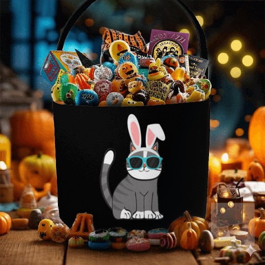 Happy Easter Cat With Bunny Ears And Glasses Fabric Baskets