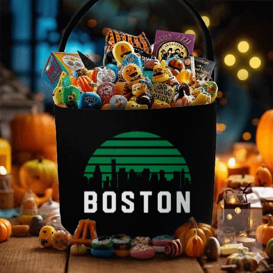 Boston Massachusetts Cityscape Green Fabric Baskets