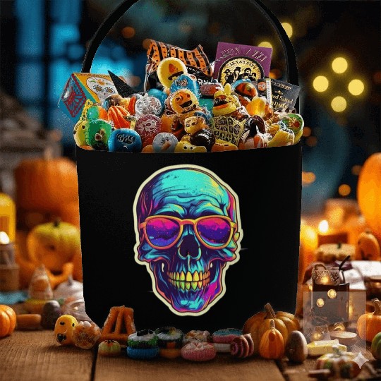 Synthwave Skull Design - Embrace Retro-Futurism Fabric Baskets