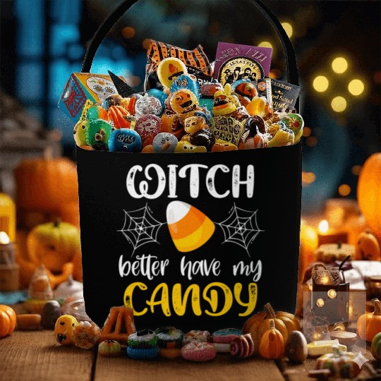 Halloween Witch Funny Candy Corn Trick Or Treat Fabric Baskets