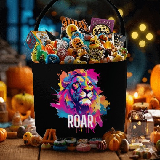 Roar Fabric Baskets: Lion Synthwave Graffiti Kids Fabric Baskets