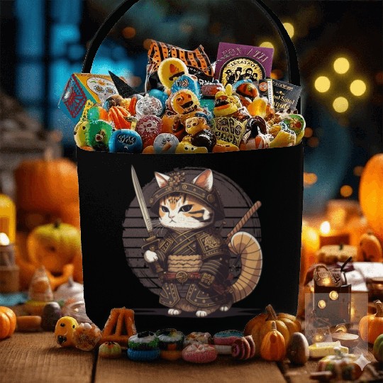 Samurai Cat Warrior Japanese Ninja Cat Kawaii Fabric Baskets