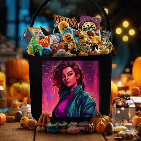 Synthwave City Bloom - Neon Pink Cityscape Fabric Baskets