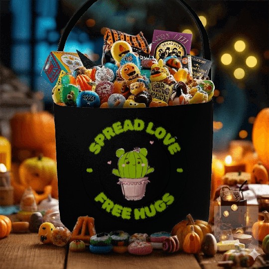 Spread Love Free Hugs Funny Cactus in a Pot Fabric Baskets