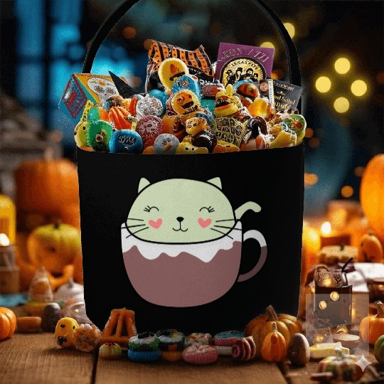 Mint Hot Cocoa Cat in Coffee Mug Fabric Baskets