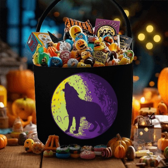 Howling wolf in the moon cool Fabric Baskets