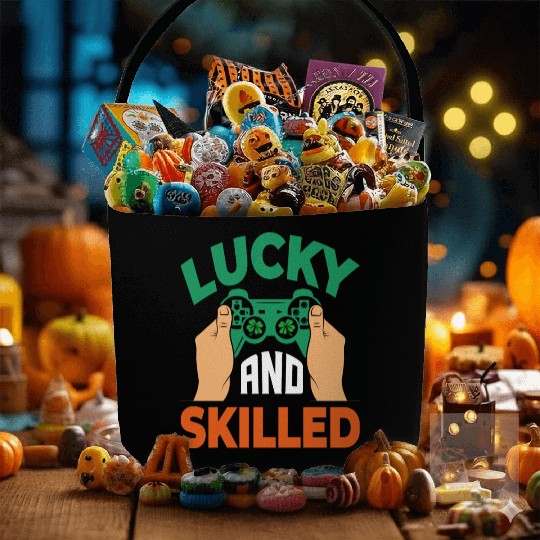 Lucky And Skilled Funny Irish Gamer Video Game Fabric Baskets