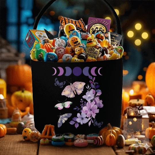 Violet Purple Moon Moth Flower Fabric Baskets