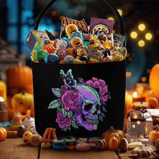 Skeleton Fabric Baskets, Neon Skull Roses Gothic Skeleton