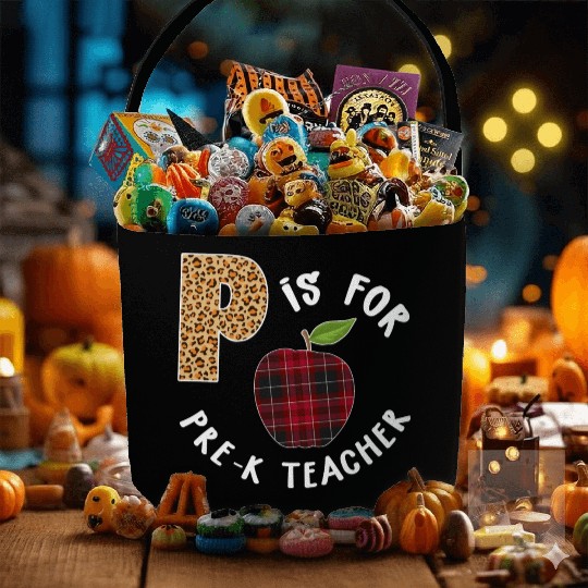 P Is For Pre K Teacher Leopard Buffalo Plaid T Fabric Baskets