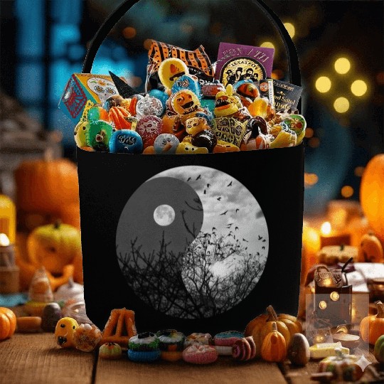 Yin and Yang of Moon and Sun in Black and White Fabric Baskets