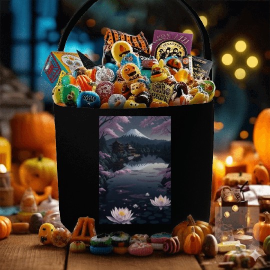 Asia Landscape by night Serene Mount Fuji Fabric Baskets