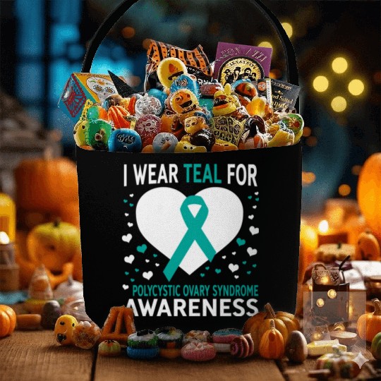 I Wear Teal For Support Pcos Awareness Fabric Baskets
