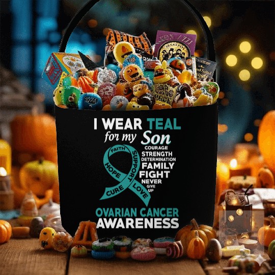 I Wear Teal For My Son Ovarian Cancer Awareness Fabric Baskets