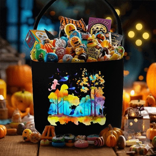 Serenity in Flight: Watercolor Birds over Forest Fabric Baskets