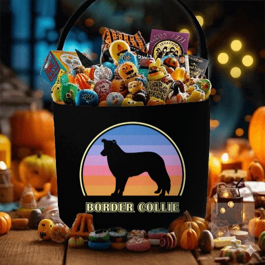 Border Collie Sunset Dog Fabric Baskets