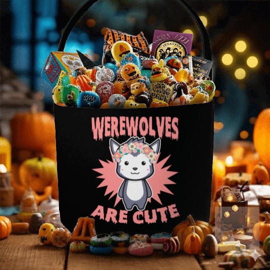Cute Halloween Werewolf For Trick Or Treat Fabric Baskets