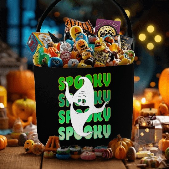 Spooky Halloween Ghost Green Fabric Baskets