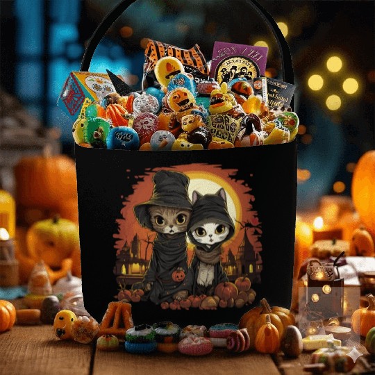 Cute Kittens Trick or Treating - Happy Halloween! Fabric Baskets
