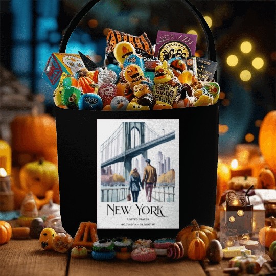 Watercolor painting loving couple in New York City Fabric Baskets