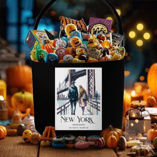 Watercolor painting loving couple in New York City Fabric Baskets