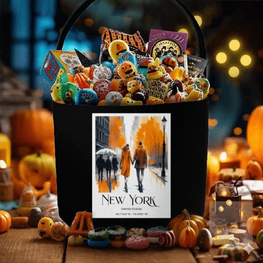 Watercolor painting loving couple in New York City Fabric Baskets