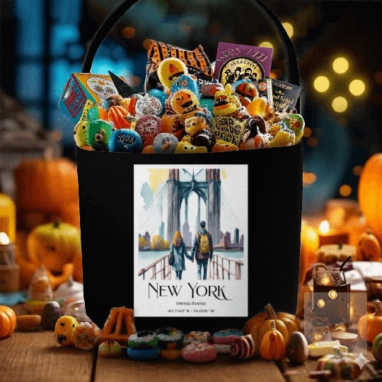 Watercolor painting loving couple in New York City Fabric Baskets