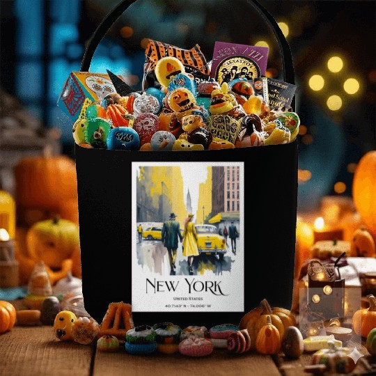 Watercolor painting loving couple in New York City Fabric Baskets