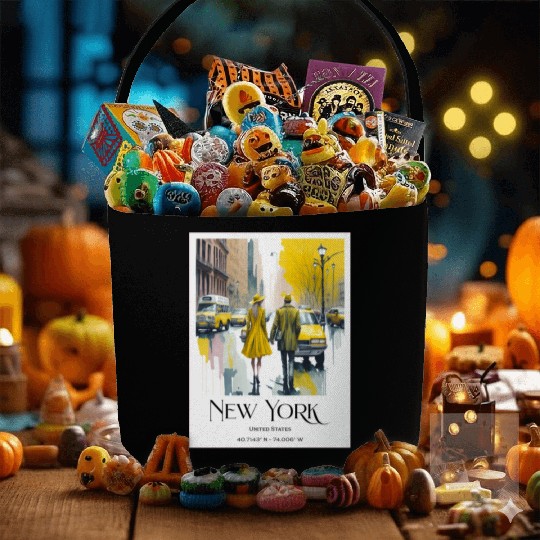 Watercolor painting loving couple in New York City Fabric Baskets