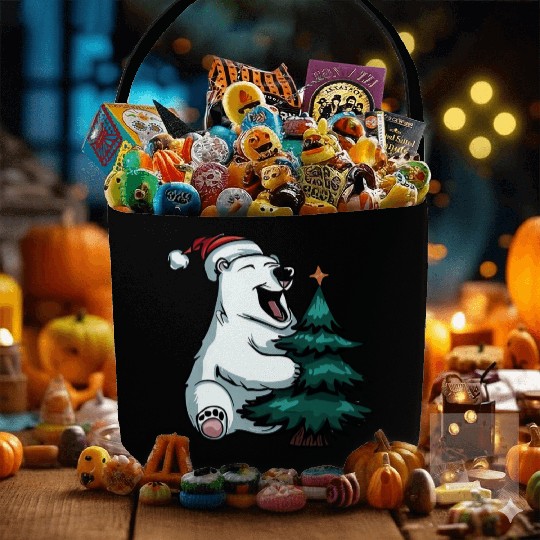 Christmas Polar Bear: Amidst Pines and Stars Fabric Baskets