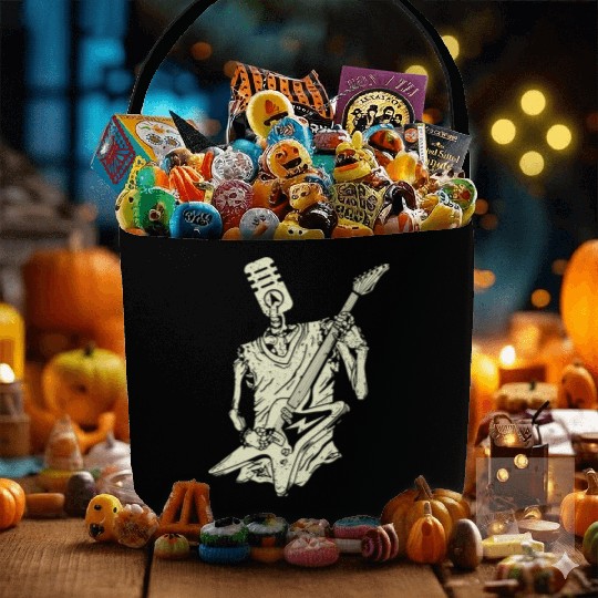 Funny Microphone Skeleton Playing Electric Guitar Fabric Baskets