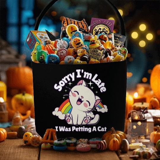 Sorry I'm Late I Was Petting a Cat Always Late Cat Fabric Baskets