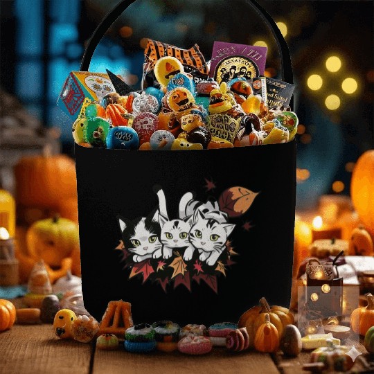 Autumn Whisker Wonderland, Three Cute Cats in Fall Fabric Baskets