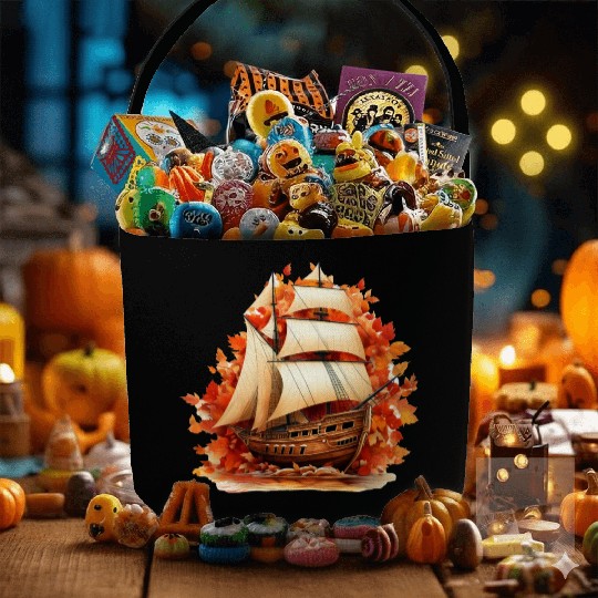 Autumn Sailing: Sailboat Amidst Falling Leaves Fabric Baskets