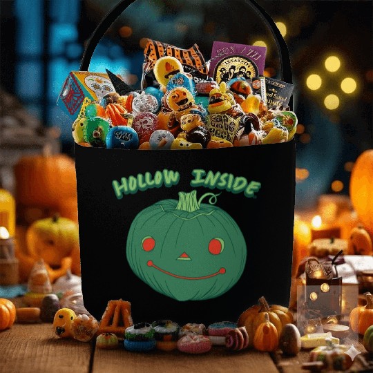 Hollow Inside - Punny Green Jack-o-Lantern Pumpkin Fabric Baskets
