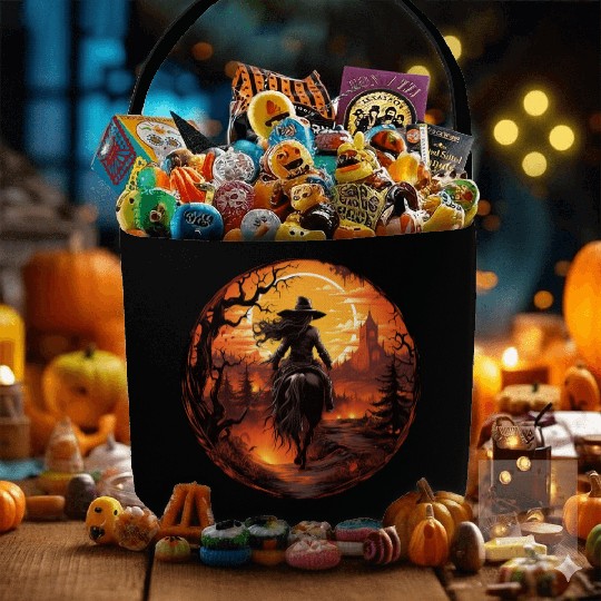 Witchy Cowgirl Riding off into the Full Moon Fabric Baskets